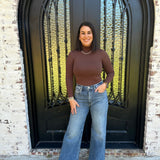 Longsleeve Mock Neck Top in Coffee Bean