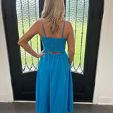 Haley Pearl Embroidery Dress in Blue/White