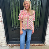 George Floral Smocked V-Neck Top in Vanilla