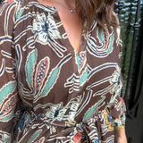 Barry Puff Sleeve Floral Dress in Brown