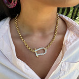 Crystal-Pave' Horseshoe Pendant Gold Necklace