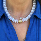 White Beads & Metal Gold Ball Necklace