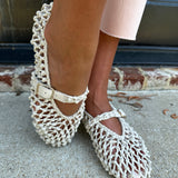 Dolce Vita Clair Woven Mary Jane Ballet Leather Flats in Ivory