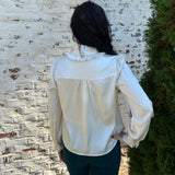 Michela Ruffle Button Down Top in Pearl