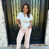 Karen Ribbed Button Down in White