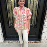 Lover Floral Button Down Top in Red