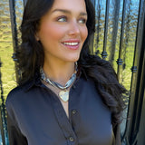 Scarf Necklace with Large Texture Studded Heart w/ Star inside Pendant