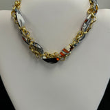 Scarf Necklace with Intertwined Gold chain