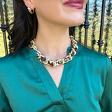 Scarf Necklace with Chunky Gold Chain in Brown Zebra