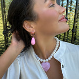 Pink Teardrop & Square Drop Earrings