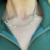 Diamond CZ Necklace with Stars in Silver/Gold