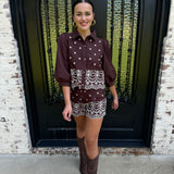 Henley Top and Shorts Set in Brown