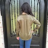 Spanx Better Than Silk Button Down Shirt in Dark Pine