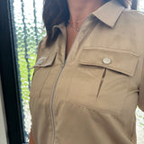 Tonya Two Pocket Puff Sleeve in Taupe