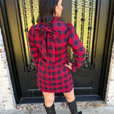 Plaid Mini Dress with Back Tie in Red