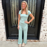 Z Supply Dawn Smocked Soft Knit Pants in Crystal Green