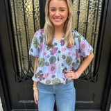 Frans Bubble Hem Top in Blue