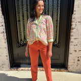 Samantha Floral Contrast Top in Ecru