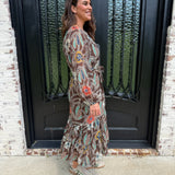 Barry Puff Sleeve Floral Dress in Brown