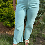Tractr Alice High Rise Wide Ankle Denim Jeans in Clearwater Blue