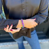 Crystal Circles Stretch Bracelet in Fuchsia/Green