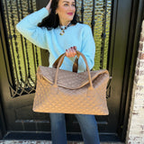Quilted Weekender Bag in Beige