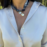 Scarf Necklace with Football and Pearl Heart Pendants