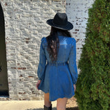 Maire Denim Scalloped Hem Dress in Blue