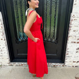 Blaine Corset Bodice Maxi Dress in Red