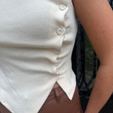 Asymmetrical Button Detail Top in Cream