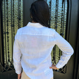 Vilagallo White Linen Button Up with Jumping Fish