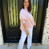 Mindy Mock Neck Puff Sleeve in Light Pink