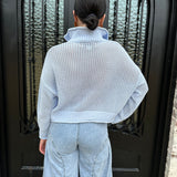 Open Knit Quarter Zip Sweater in Light Blue