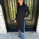 Bali Side Button Open Sweater Dress in Black