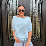 The SHORT SLEEVE ANYWHERE TOP in CLOUD BLUE