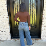 Longsleeve Mock Neck Top in Coffee Bean