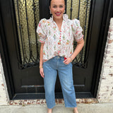 Liza Smocked Floral Top in Red