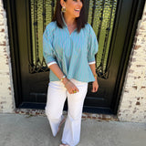 Molly Mock Neck Puff Sleeve in Mint