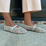 Dolce Vita Clair Woven Mary Jane Ballet Leather Flats in Ivory