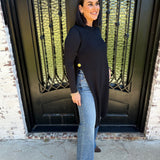 Bali Side Button Open Sweater Dress in Black