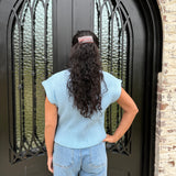 Riggs Ribbed Knit Short Sleeve Sweater in Blue