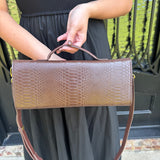 Andi Crocodile Long Clutch in Chocolate