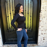 Longsleeve Scoop Neck Top in Black