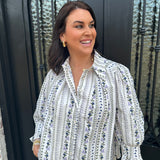 French Floral Button Up Puff Sleeve Top