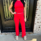 Z Supply Essential Fold Over PJ Pants in Kiss Me Red