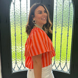 Sissy Stripe Square neck top in Coral