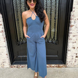 Blaine Brushed Pleated Jumpsuit in Indigo