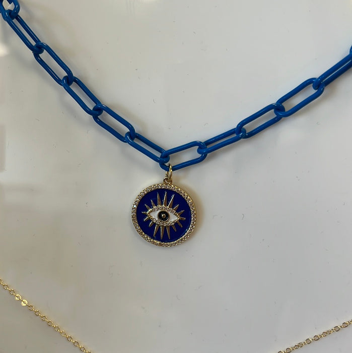 Enamel Colored Necklace with Eye Charm 13.5 Inch