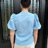 Sandra Puff Sleeve Top in Blue
