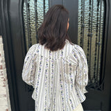 French Floral Button Up Puff Sleeve Top